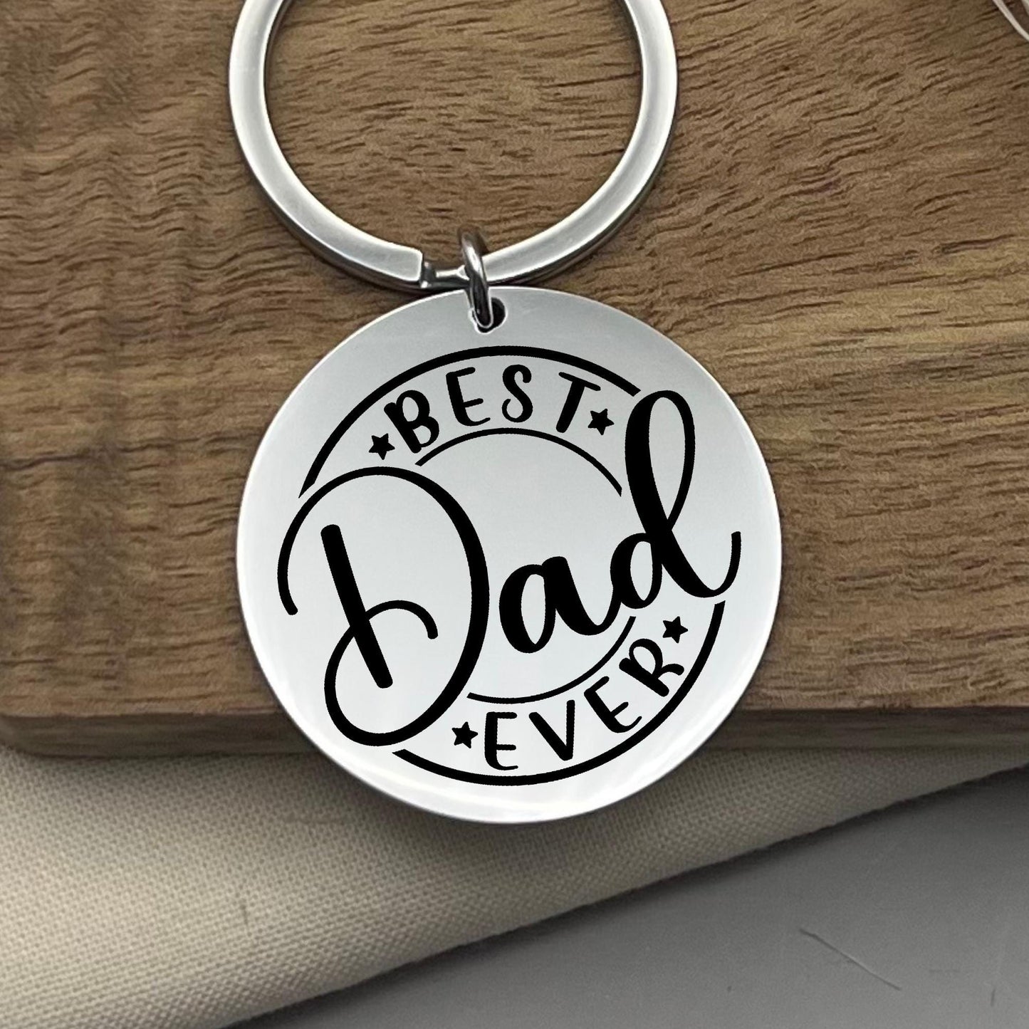 Custom Best Dad Ever Stainless Steel Keychain - Personalized Father's Day Gift