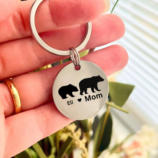 Personalized Mama Bear Keychain - Handcrafted Gift for Moms