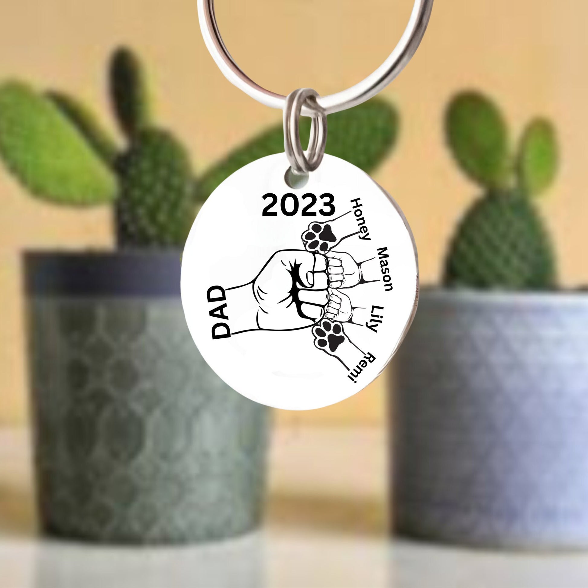 Personalized Fist Bump Keychain: Custom Mom, Dad & Paw Print Stainless Steel Gift