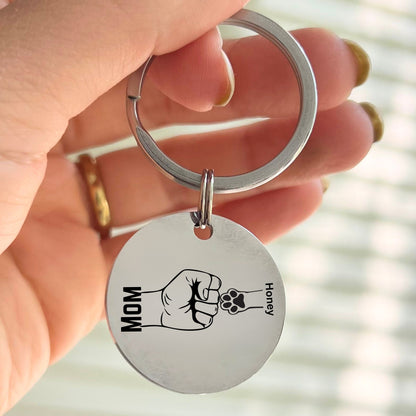 Personalized Fist Bump Keychain: Custom Mom, Dad & Paw Print Stainless Steel Gift