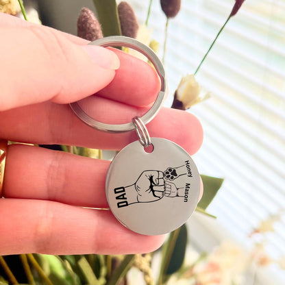 Personalized Fist Bump Keychain: Custom Mom, Dad & Paw Print Stainless Steel Gift