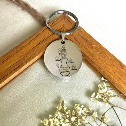 Personalized Grandma Keychain: Stainless Steel Flower Vase Gift