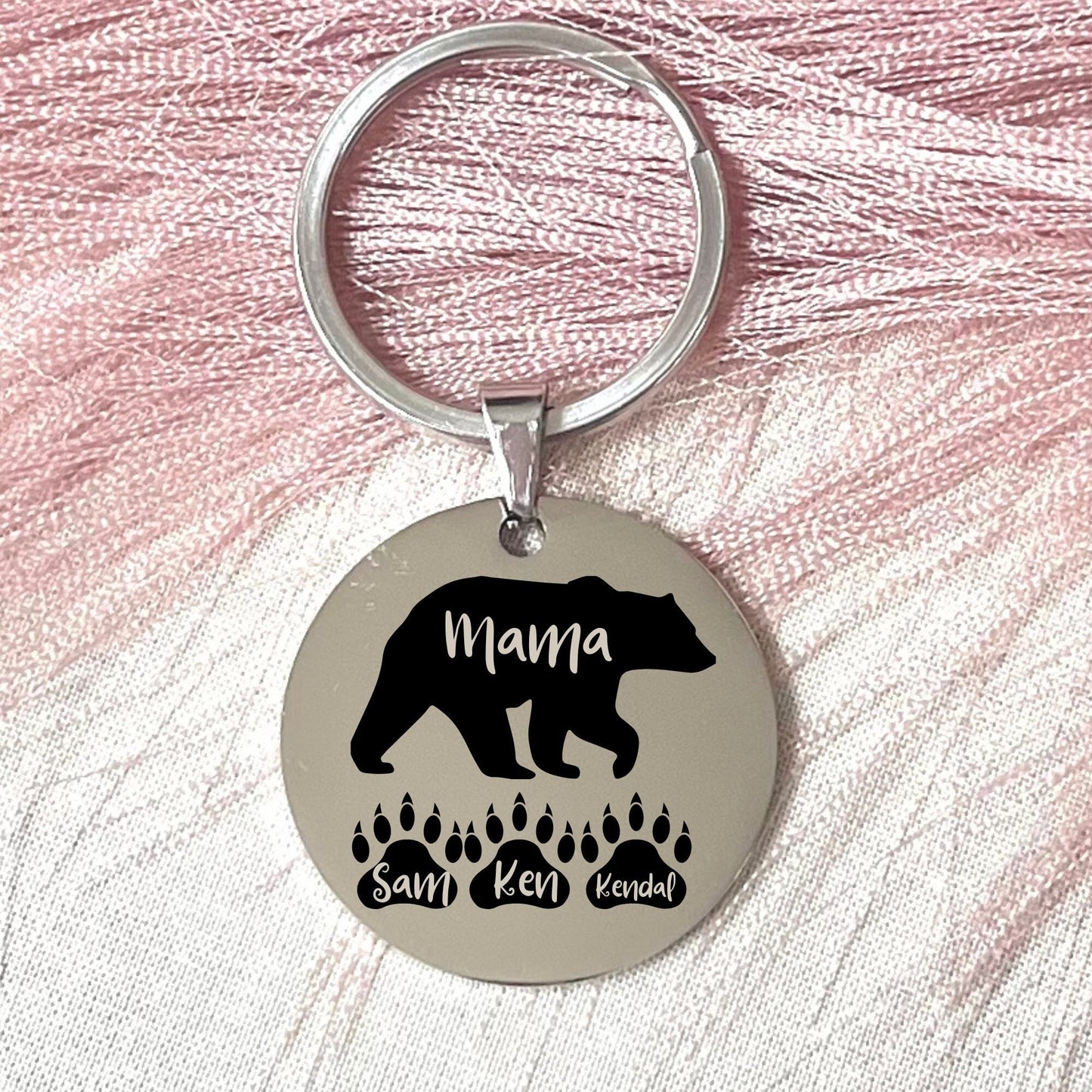 Stainless Steel Mama Bear Keychain - Personalized Mother's Day Gift - Custom Christmas Mother Gift