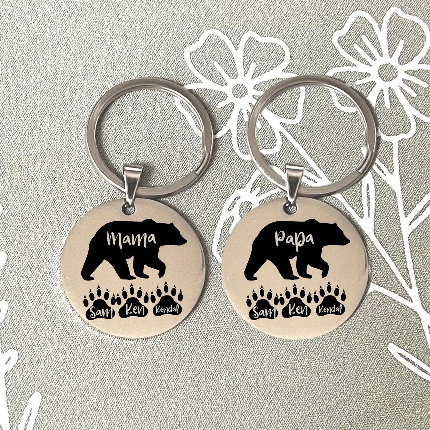Stainless Steel Mama Bear Keychain - Personalized Mother's Day Gift - Custom Christmas Mother Gift