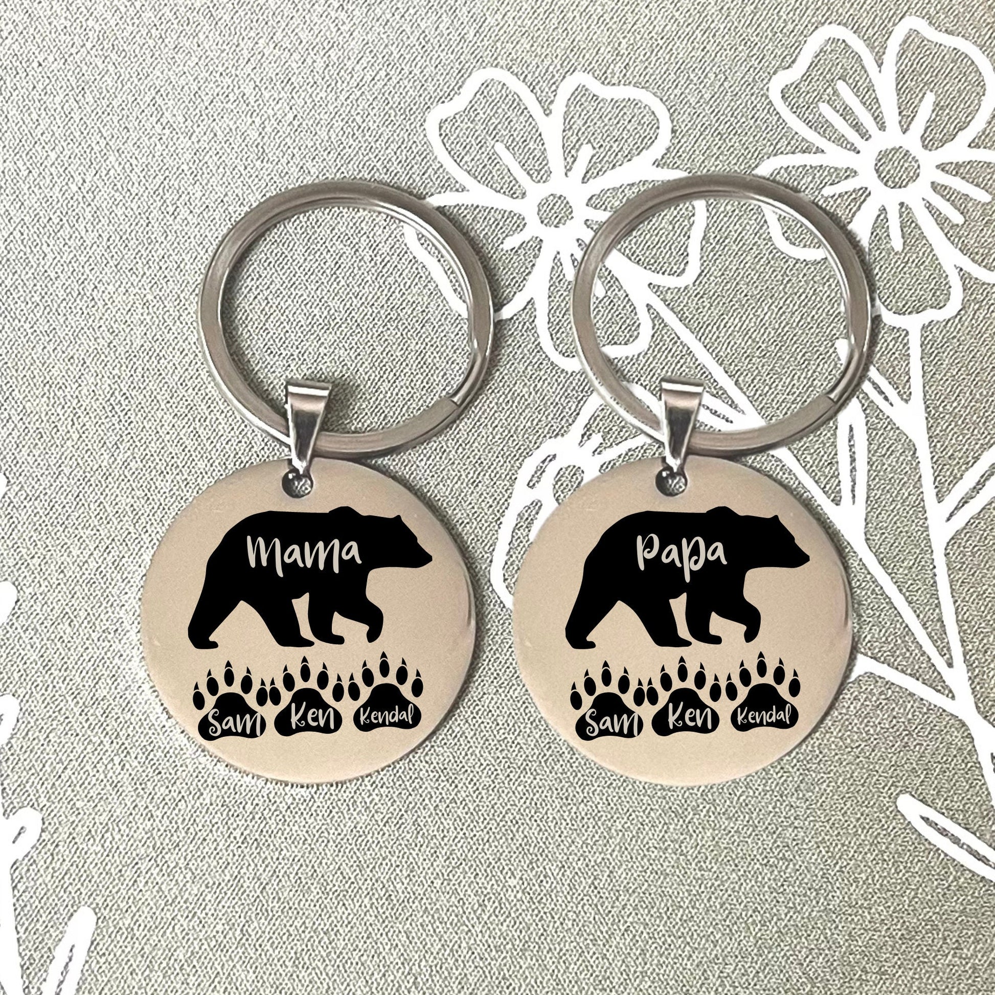 Stainless Steel Mama Bear Keychain - Personalized Mother's Day Gift - Custom Christmas Mother Gift