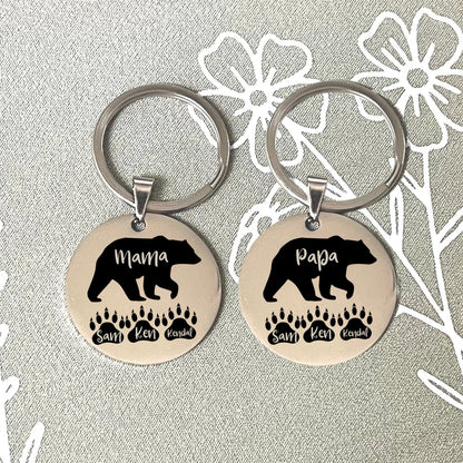 Stainless Steel Mama Bear Keychain - Personalized Mother's Day Gift - Custom Christmas Mother Gift