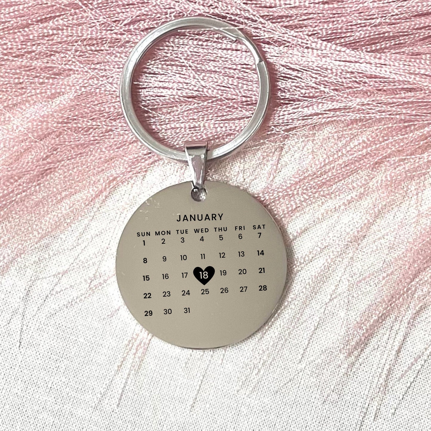 Personalized Stainless Steel Calendar Keychain - Save the Date Gift