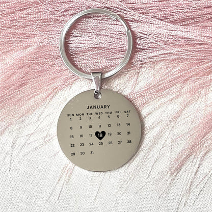 Personalized Stainless Steel Calendar Keychain - Save the Date Gift