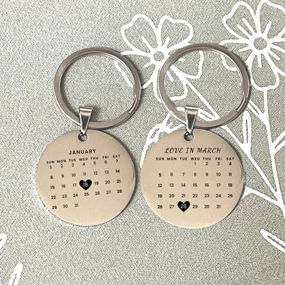 Personalized Stainless Steel Calendar Keychain - Save the Date Gift