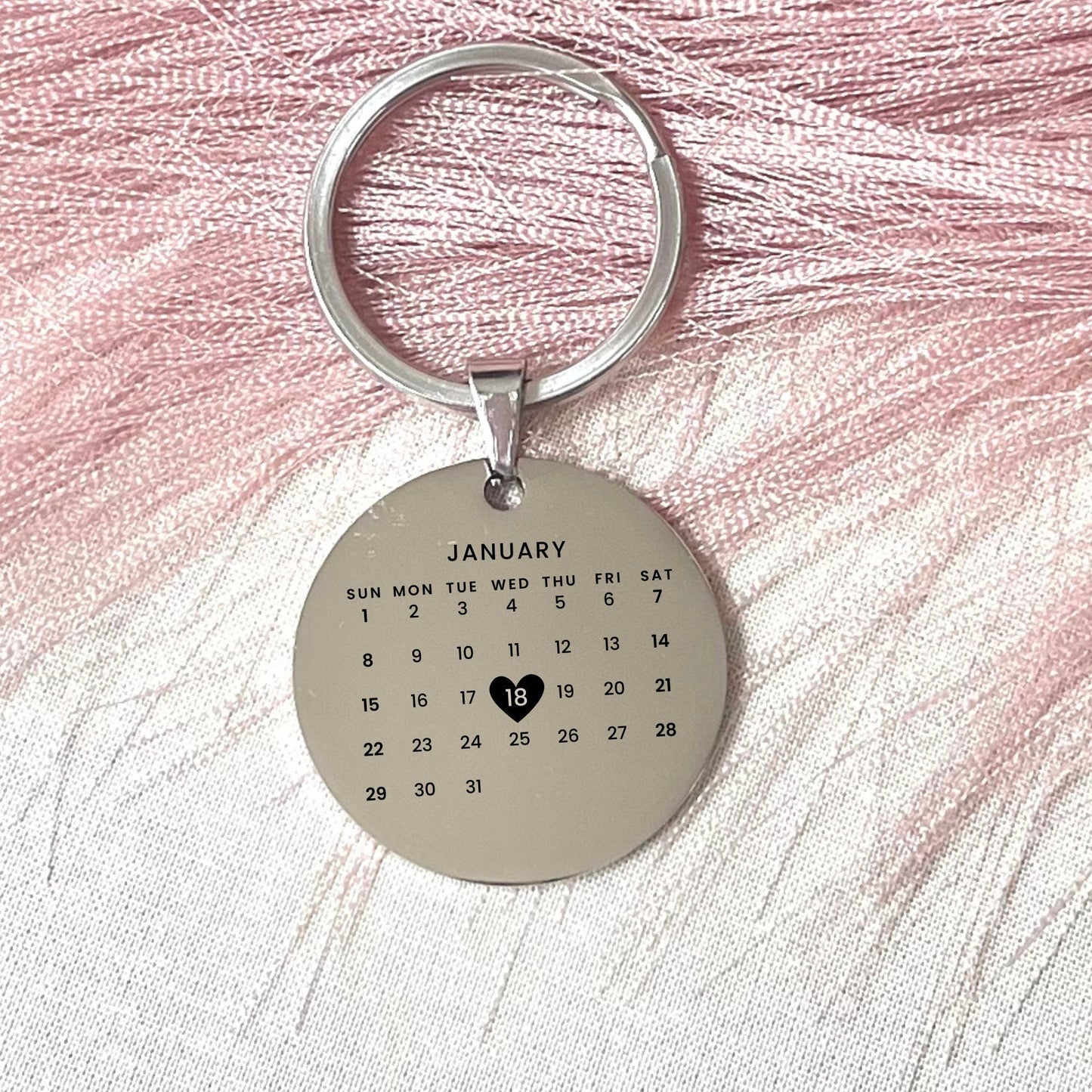 Personalized Calendar Keychain: Stainless Steel Save-the-Date Gift