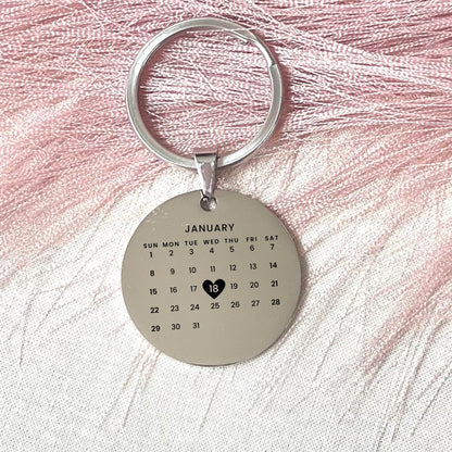 Personalized Calendar Keychain: Stainless Steel Save-the-Date Gift