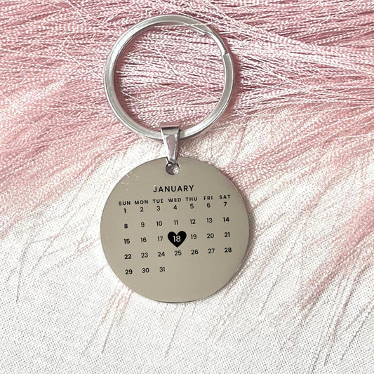 Personalized Calendar Keychain: Stainless Steel Save-the-Date Gift