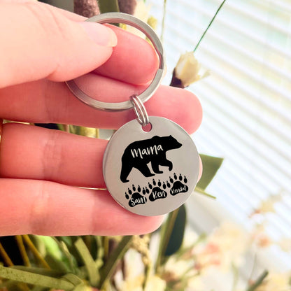 Stainless Steel Mama Bear Keychain - Personalized Mother's Day Gift - Custom Christmas Mother Gift