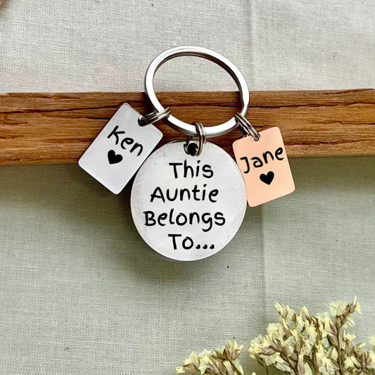 Personalized Auntie Keychain - "This Auntie Belongs To" - Custom Aunt Gift