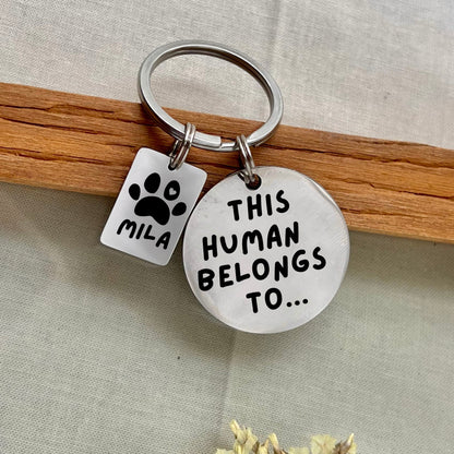 Personalized Pet Mom Keychain - "This Human Belongs To" - Custom Cat Mum, Dog Mum Gift