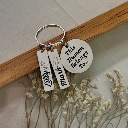 Personalized Pet Mom Keychain - "This Human Belongs To" - Custom Cat Mum, Dog Mum Gift