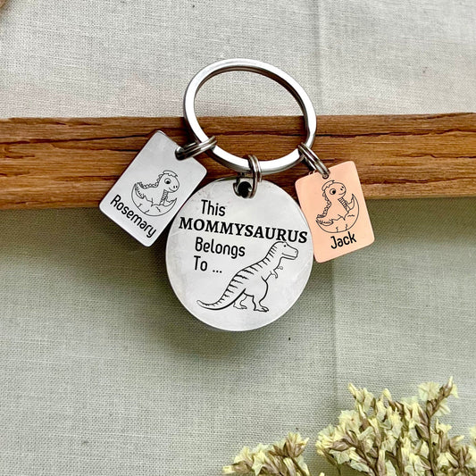 Mommysaurus Engraved Keyring - Personalized Dinosaur Keychain for Moms