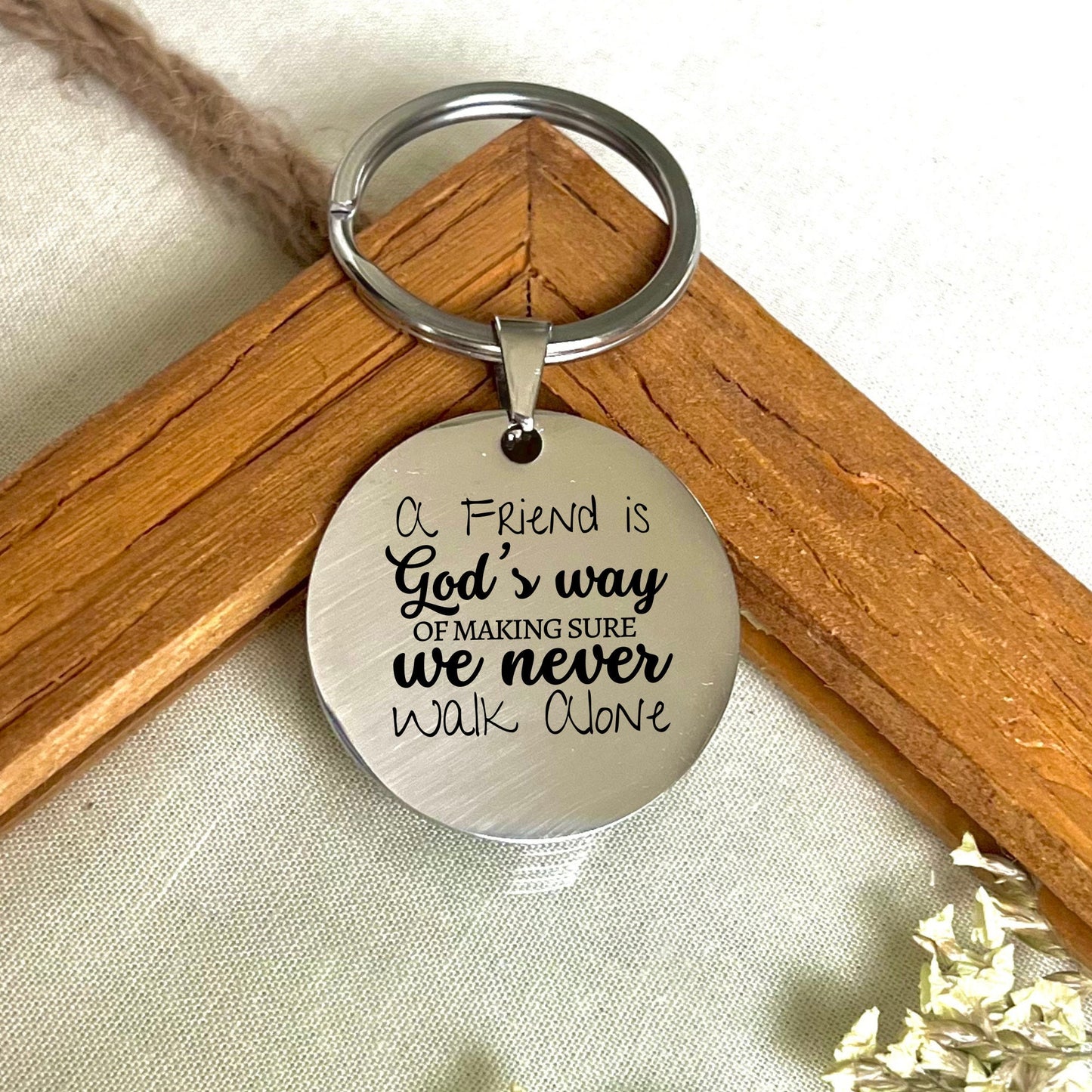 Personalized Stainless Steel Friendship Keychain - Never Walk Alone Gift