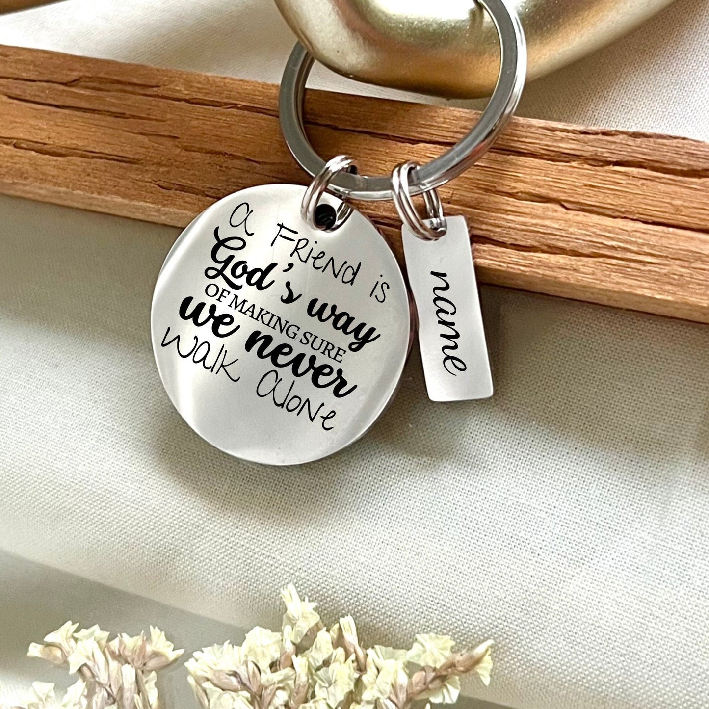 Personalized Stainless Steel Friendship Keychain - Never Walk Alone Gift