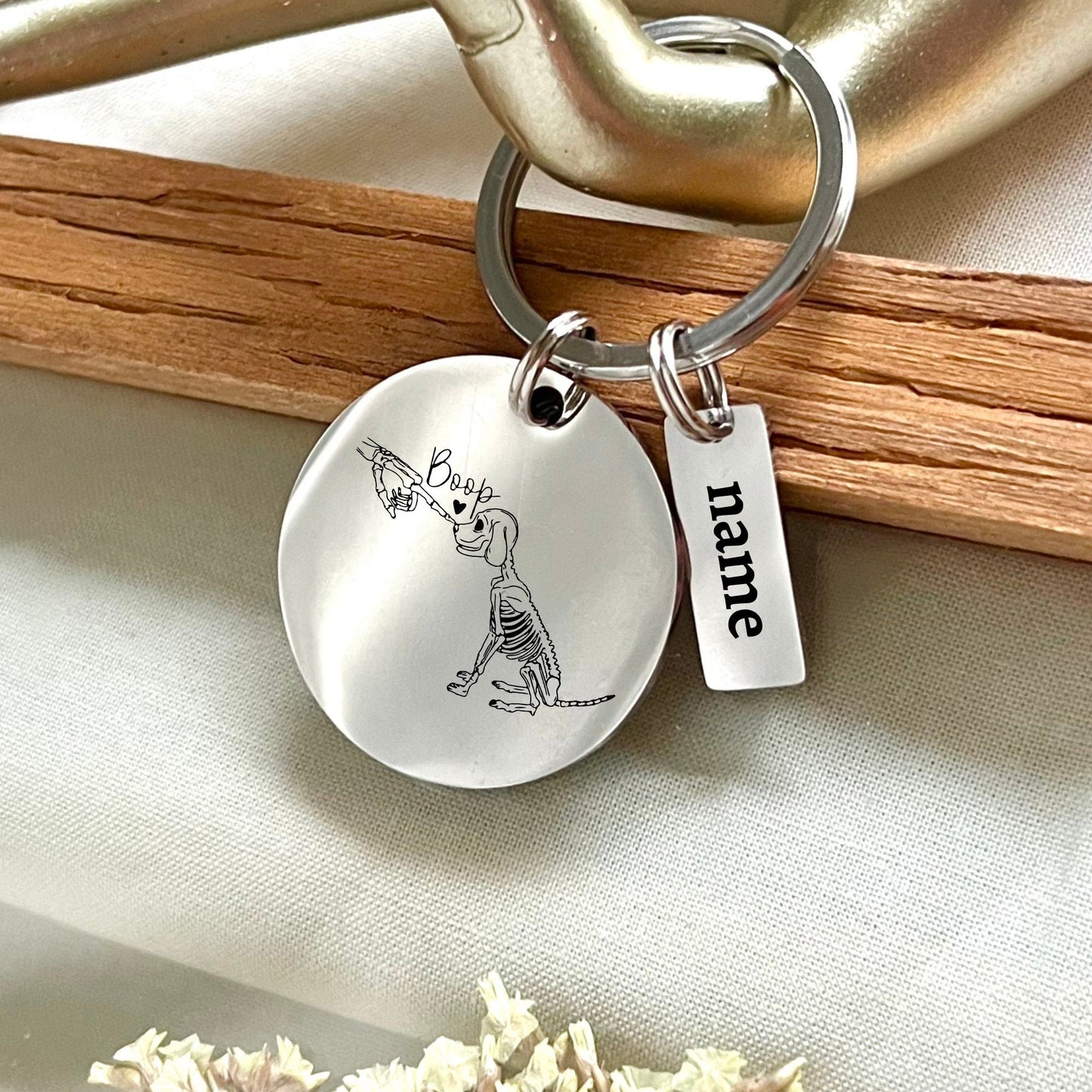 Personalized Spooky Skeleton Dog Stainless Steel Keychain - Custom Skeleton Hand Dog Nose Keychain - Halloween Keychain - Christmas Gift