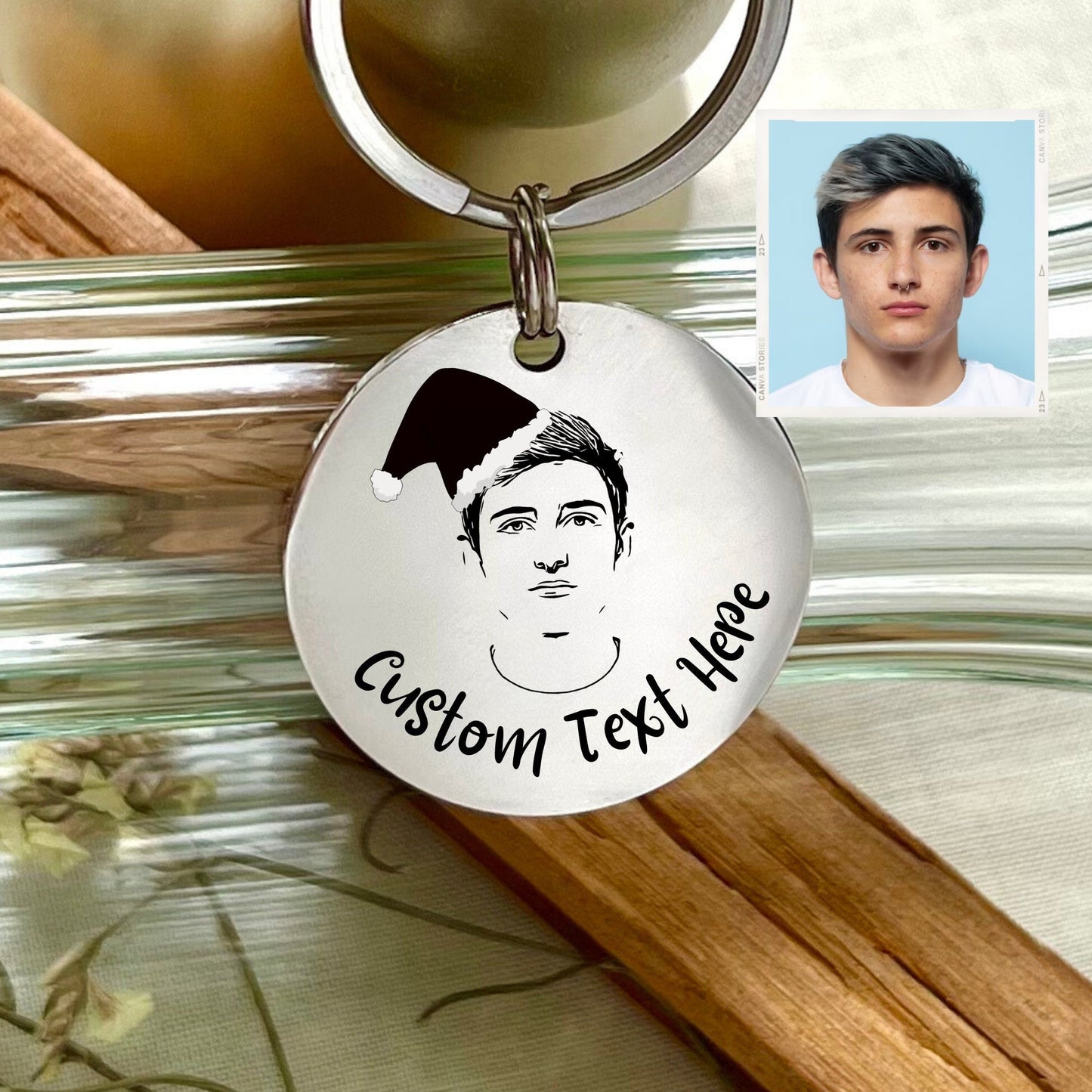 Personalized Portrait Santa Hat Keychain - Sarcastic Christmas Gag Gift