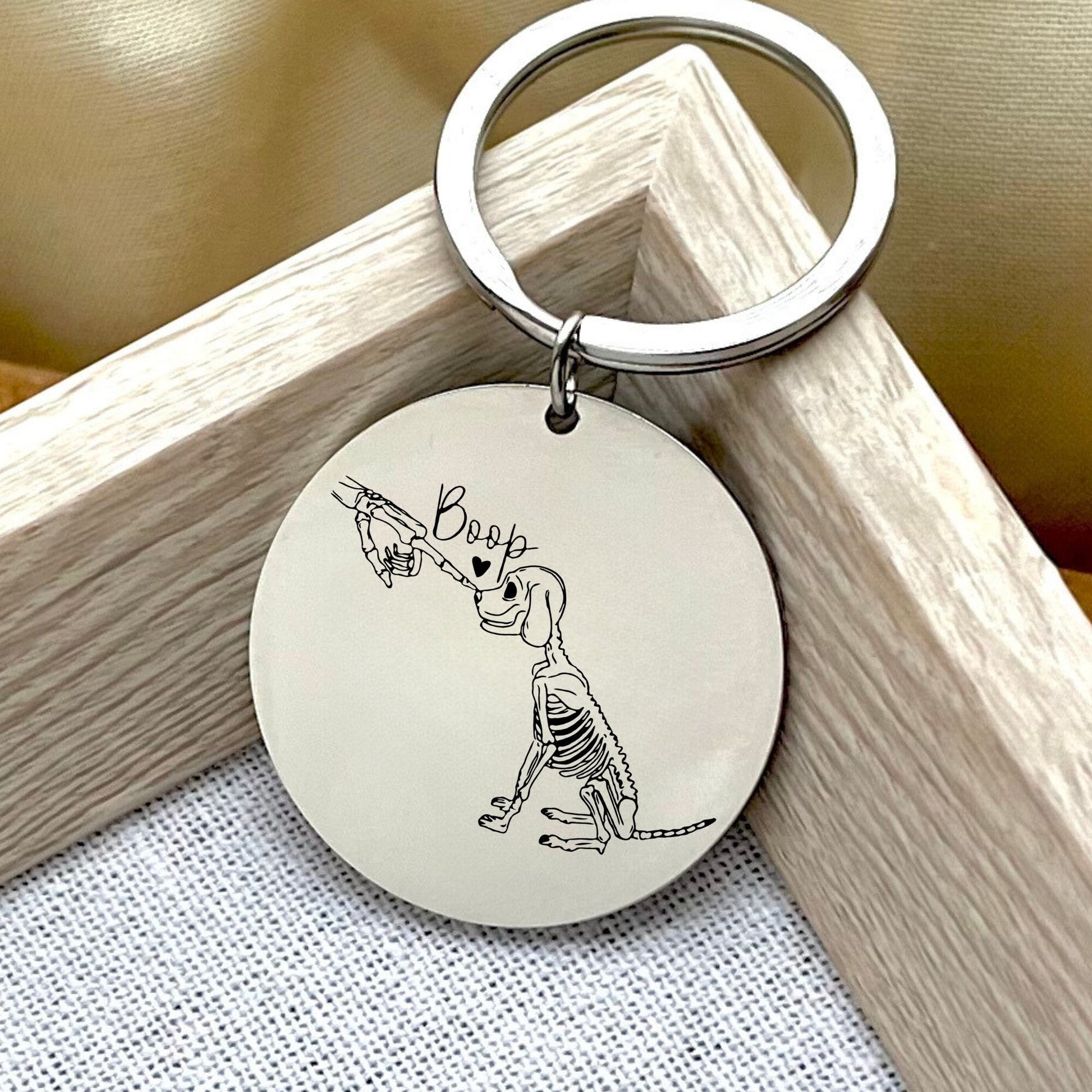 Personalized Spooky Skeleton Dog Stainless Steel Keychain - Custom Skeleton Hand Dog Nose Keychain - Halloween Keychain - Christmas Gift