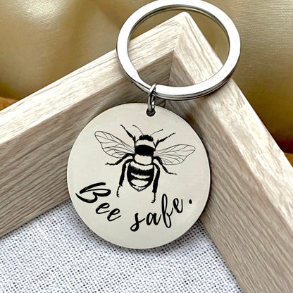Personalized Bee Safe Stainless Steel Keychain: Custom Inspirational Charm