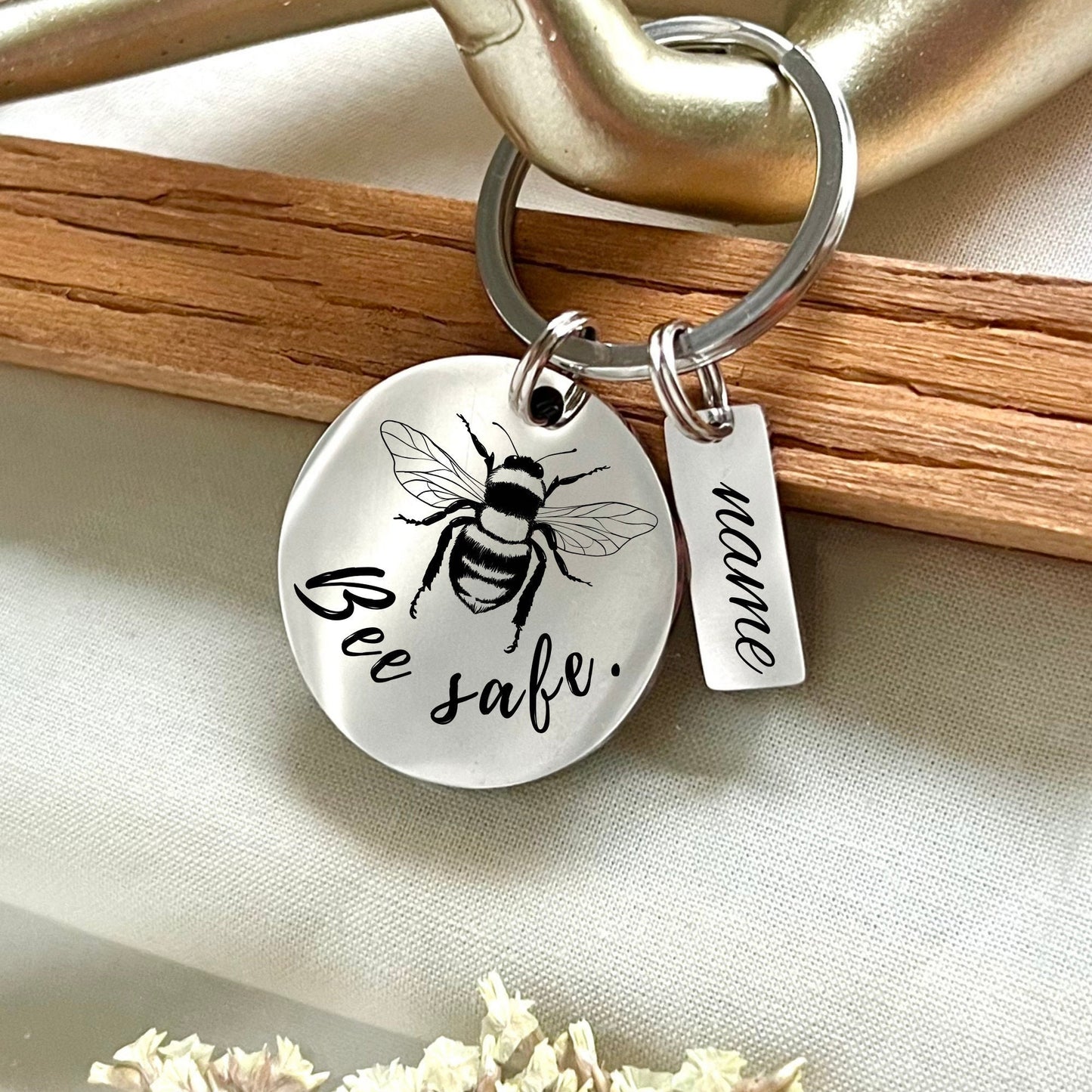 Personalized Bee Safe Stainless Steel Keychain: Custom Inspirational Charm
