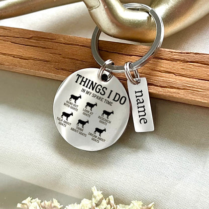 Funny Goat Stainless Steel Keychain - Things I Do In My Spare Time