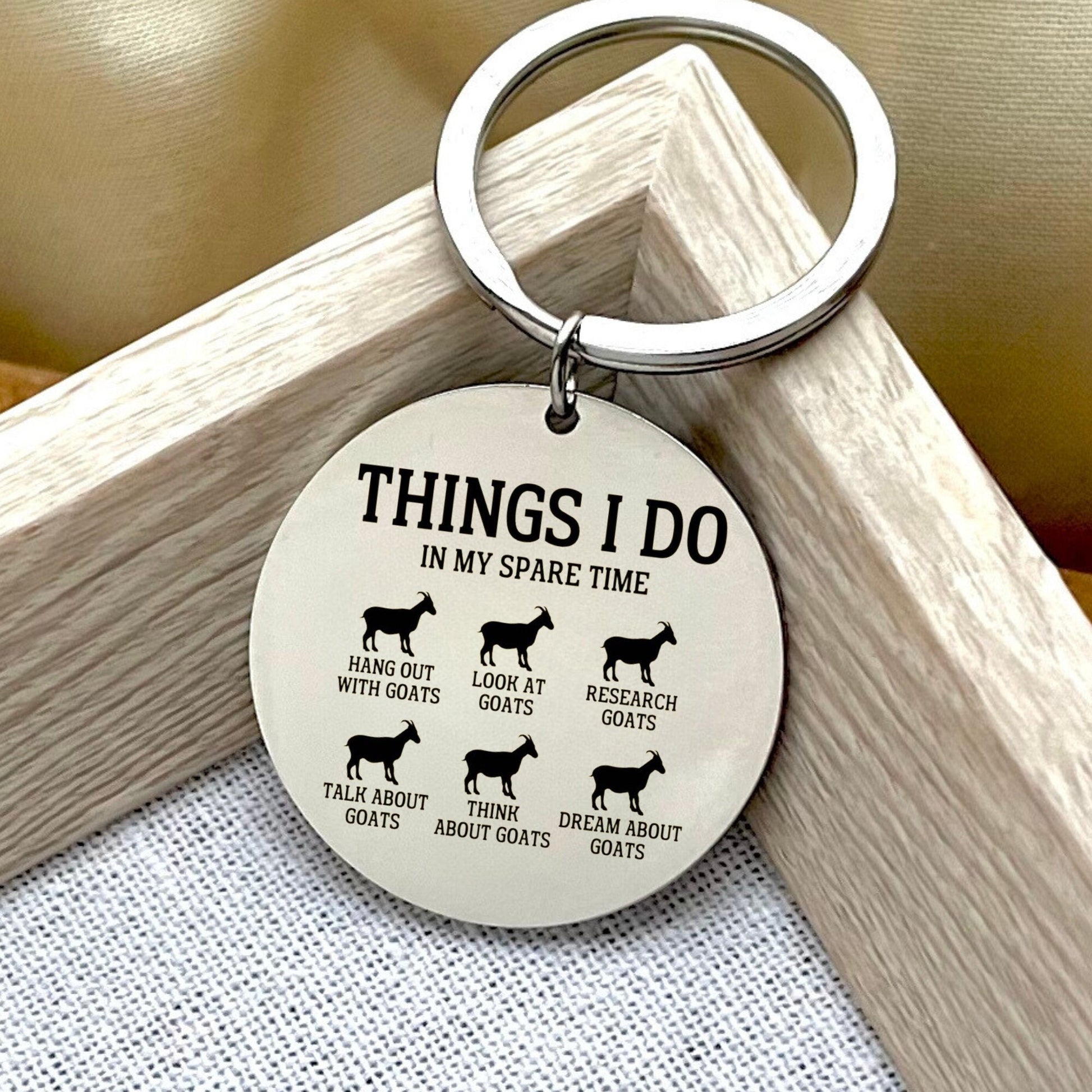 Funny Goat Stainless Steel Keychain - Things I Do In My Spare Time