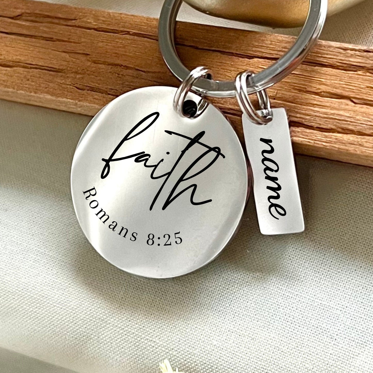 Personalized Romans 8 25 Stainless Steel Keychain - Custom Faith Keyring - Custom Religious Reminder Charm - Christmas Gift