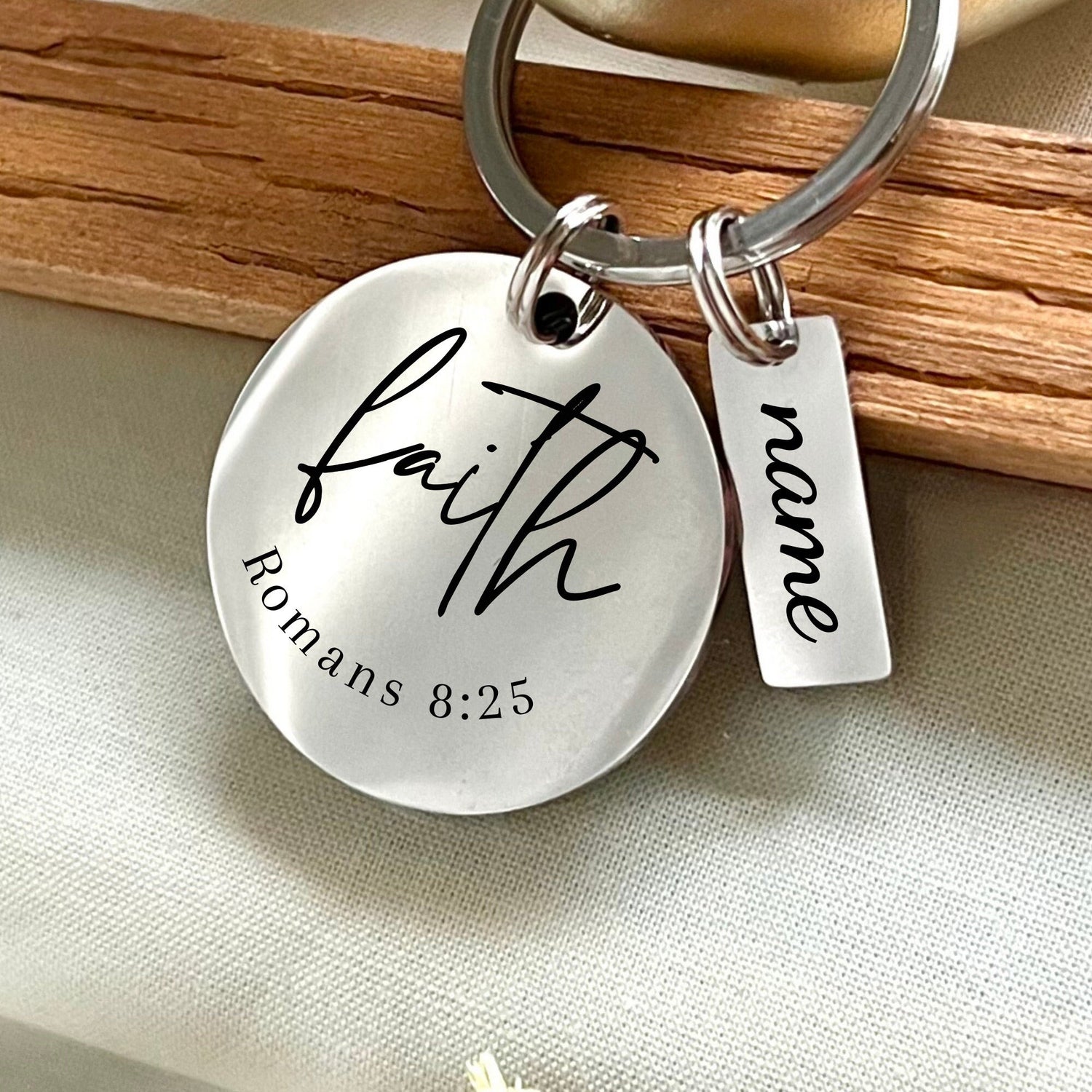 Personalized Romans 8 25 Stainless Steel Keychain - Custom Faith Keyring - Custom Religious Reminder Charm - Christmas Gift
