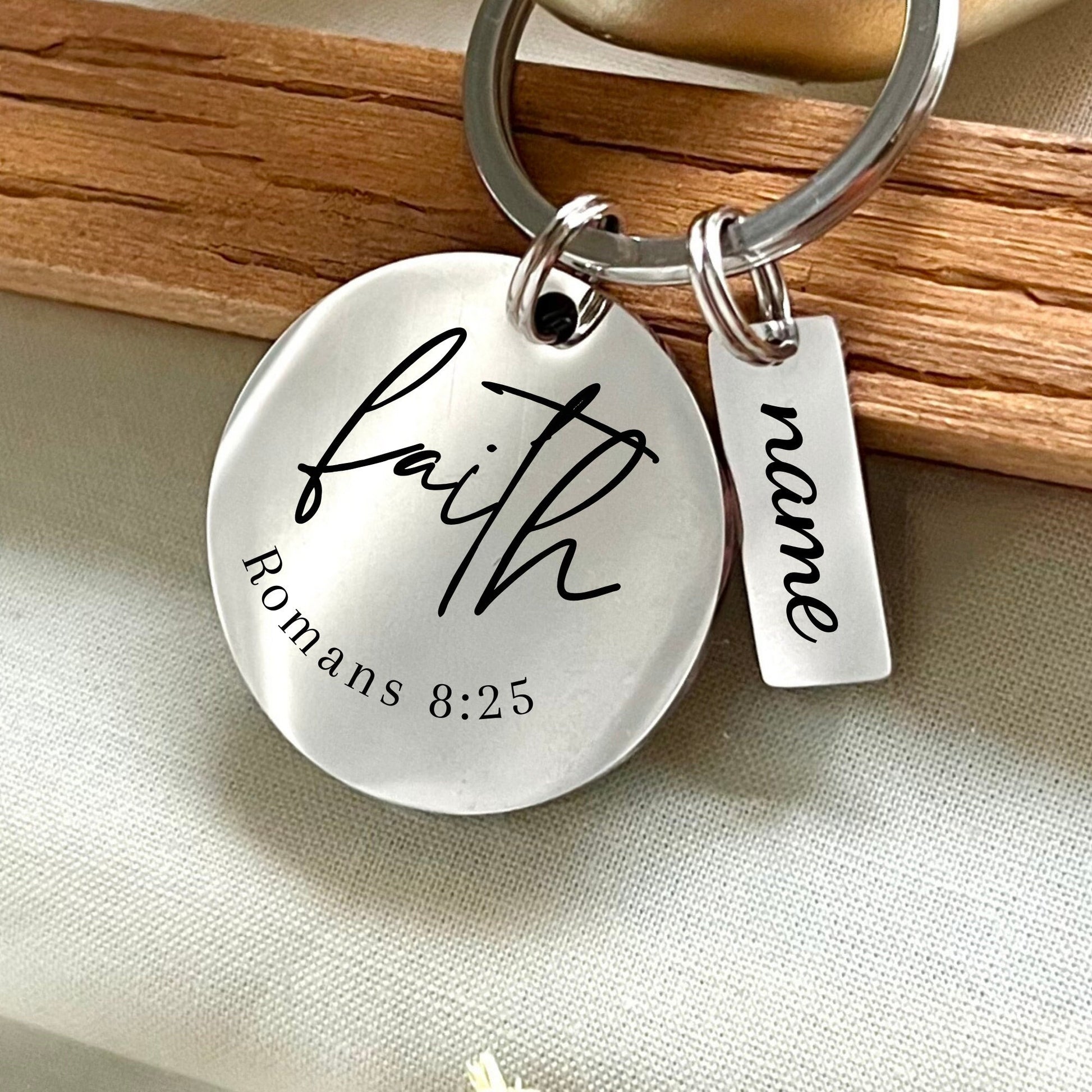 Personalized Romans 8 25 Stainless Steel Keychain - Custom Faith Keyring - Custom Religious Reminder Charm - Christmas Gift