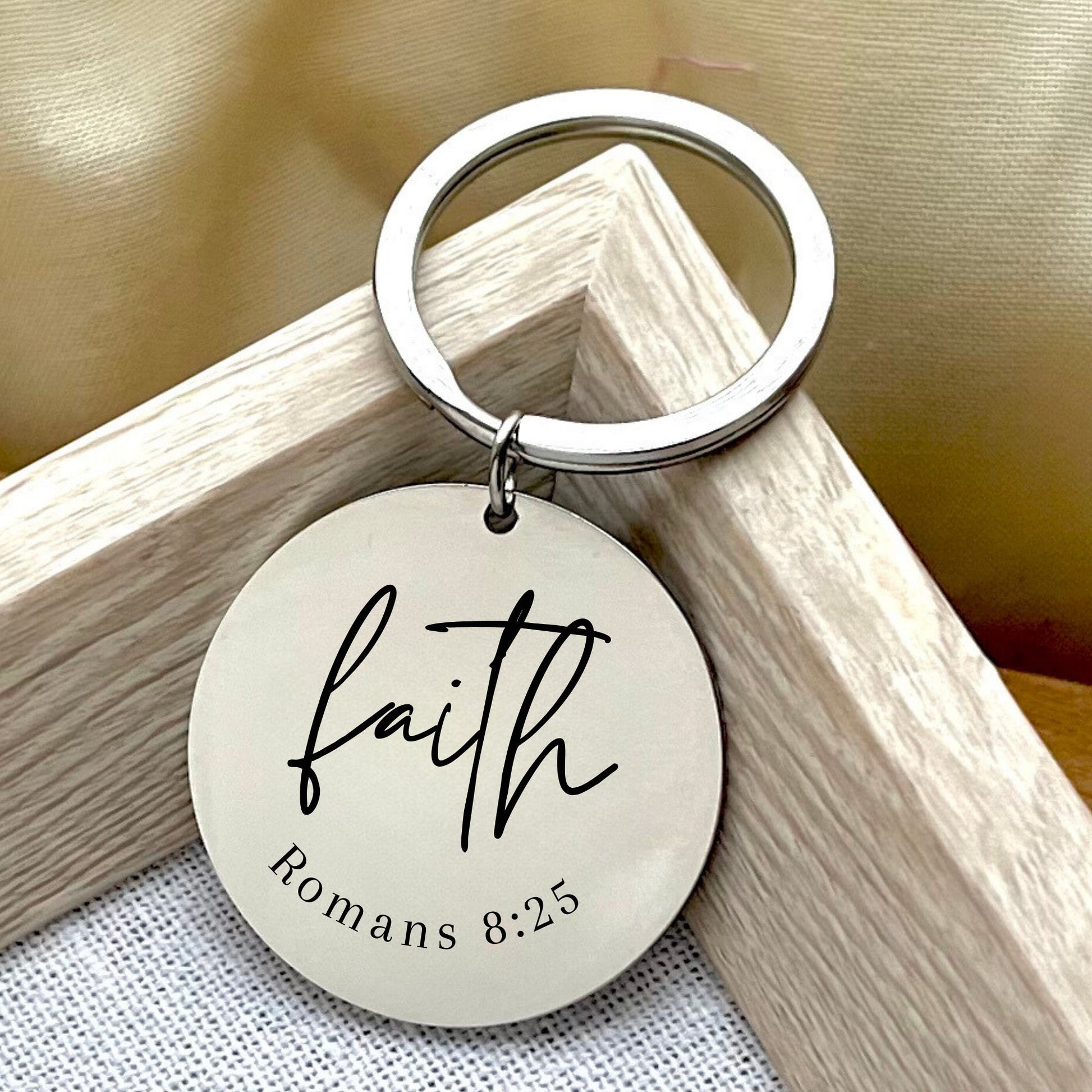 Personalized Romans 8 25 Stainless Steel Keychain - Custom Faith Keyring - Custom Religious Reminder Charm - Christmas Gift