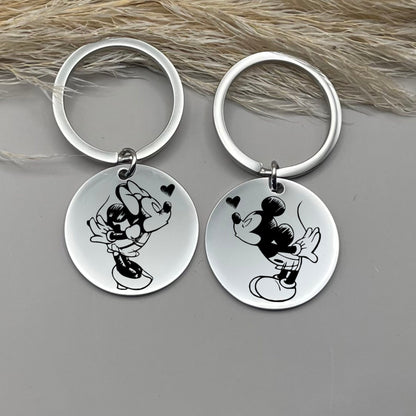 Custom Mickey and Minnie Mouse Stainless Steel Couple Keychain Set