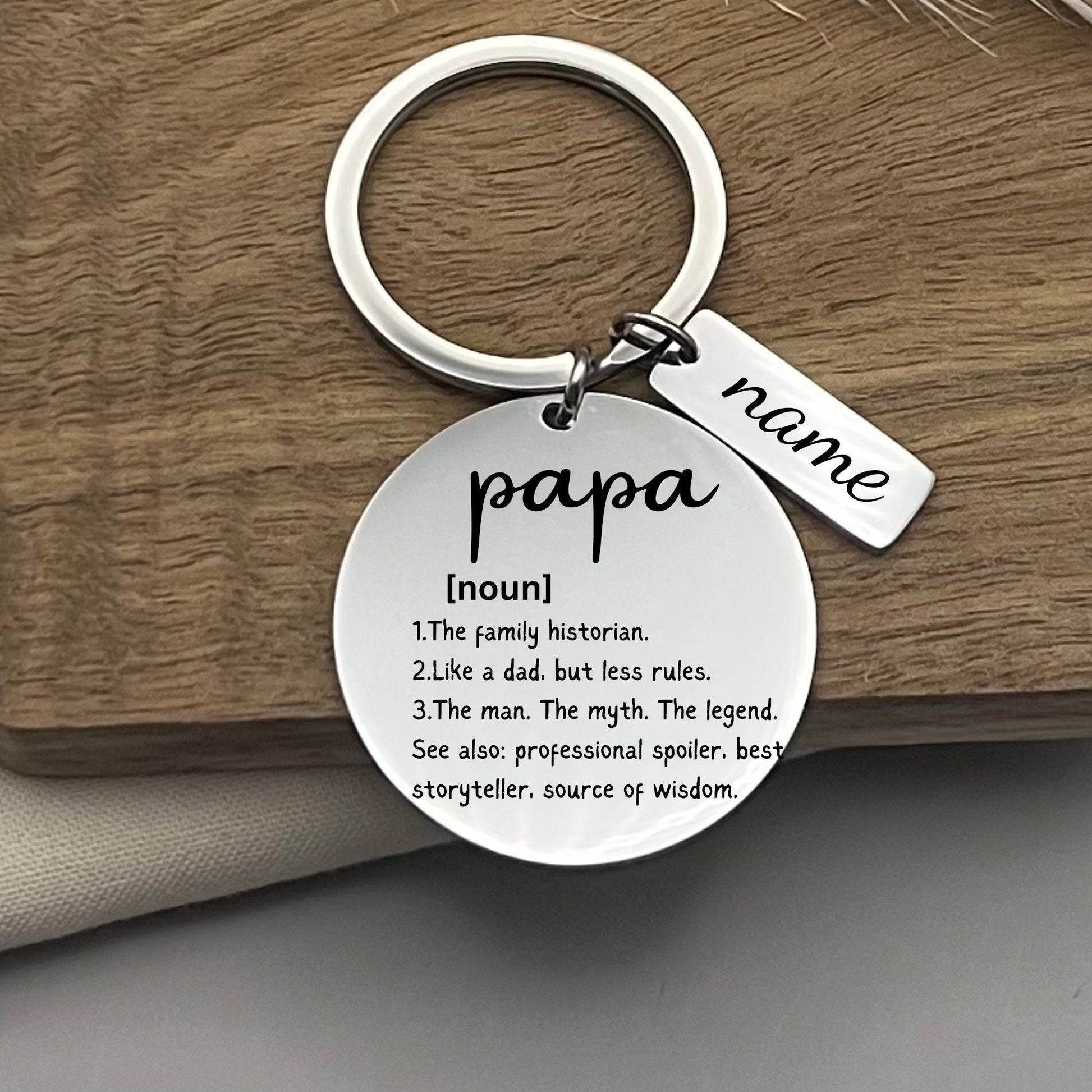 Custom Papa Definition Stainless Steel Keychain - Personalized Sarcastic Papa Keyring - Christmas Gift to Papa - Birthday Gift for Papa