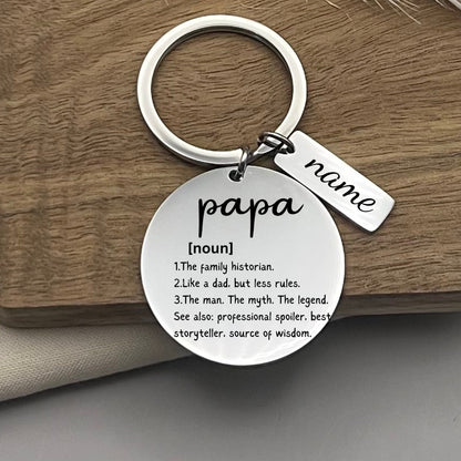 Custom Papa Definition Stainless Steel Keychain - Personalized Sarcastic Papa Keyring - Christmas Gift to Papa - Birthday Gift for Papa