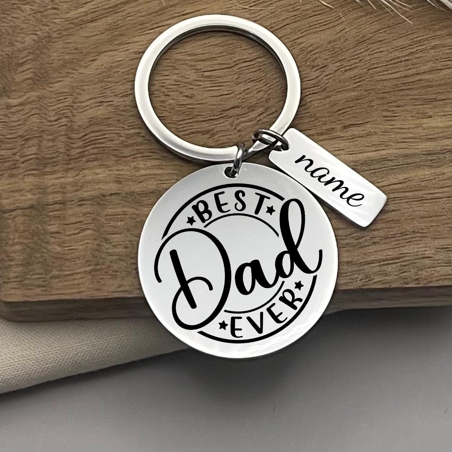 Custom Best Dad Ever Stainless Steel Keychain - Personalized Father's Day Gift