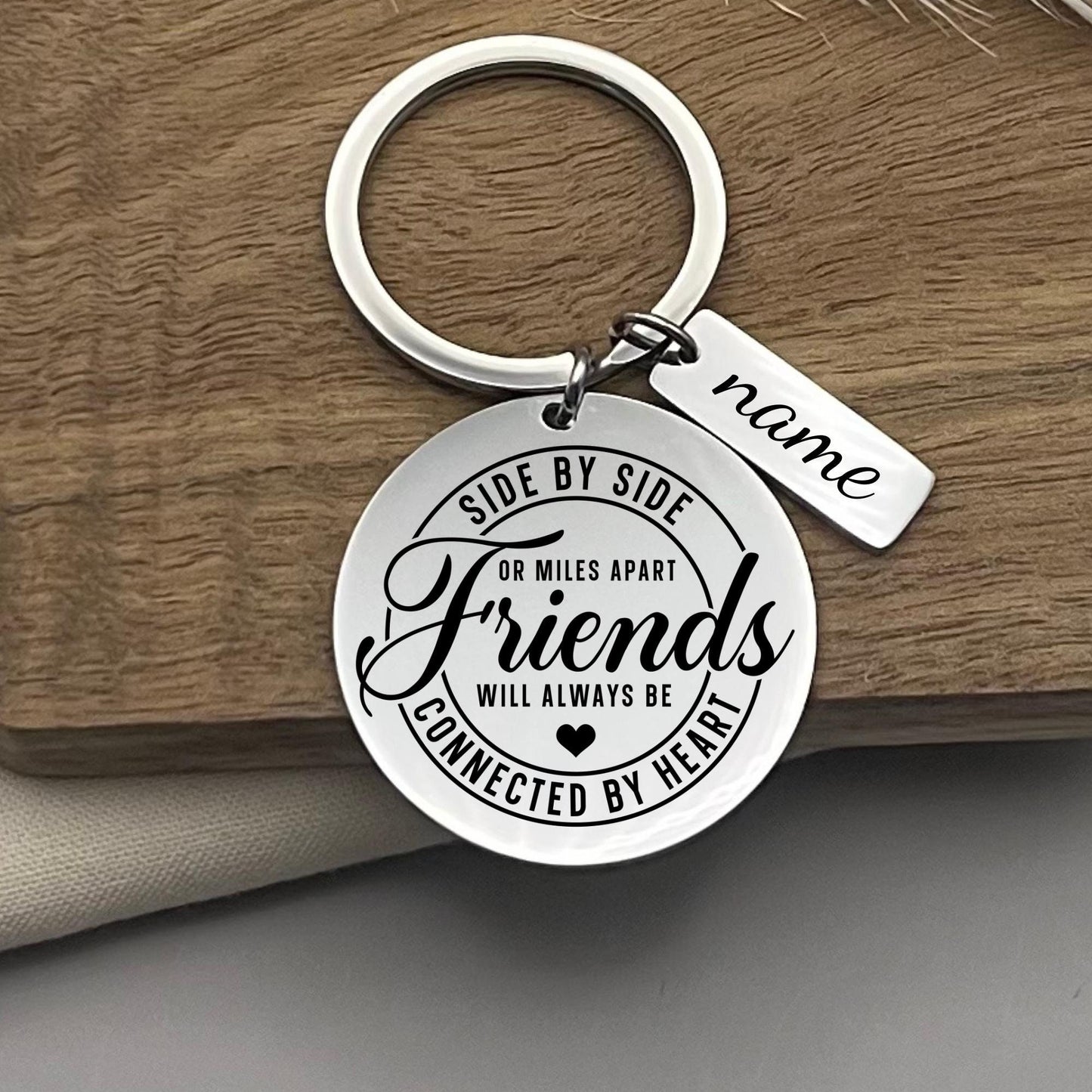Custom Friends Will Always Be Connected By Heart Stainless Steel Keychain - Personalized Friends Gift