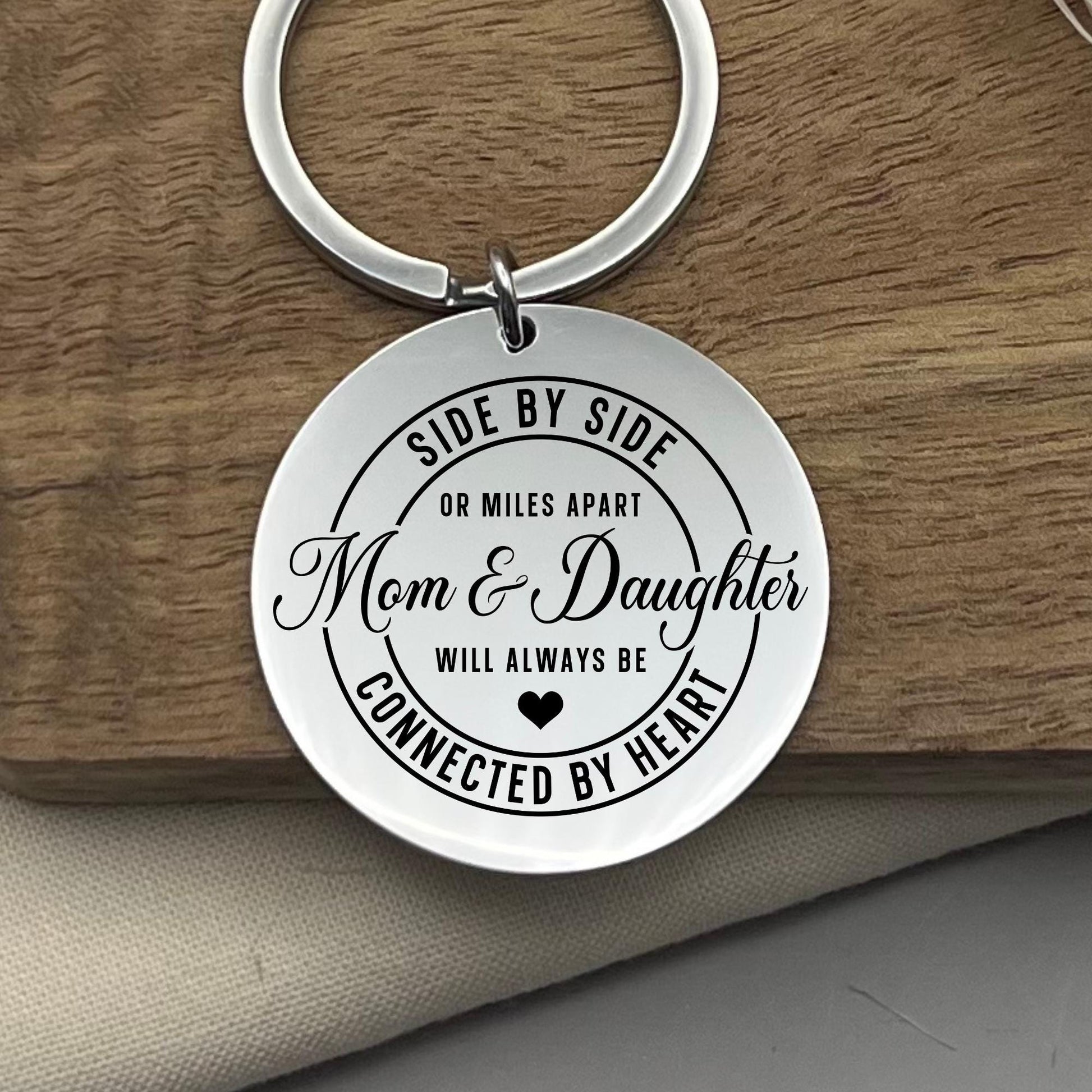 Custom Mom And Daughter Will Always Be Connected By Heart Stainless Steel Keychain - Personalized Mother's Day Gift