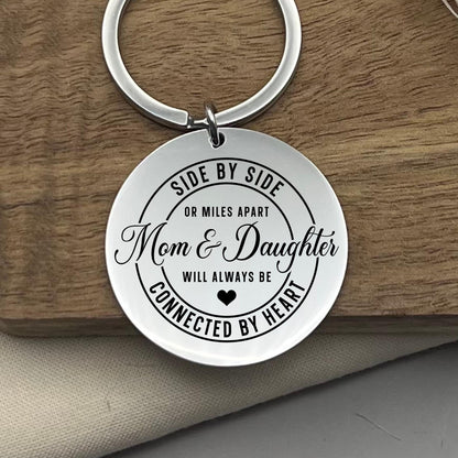 Custom Mom And Daughter Will Always Be Connected By Heart Stainless Steel Keychain - Personalized Mother's Day Gift