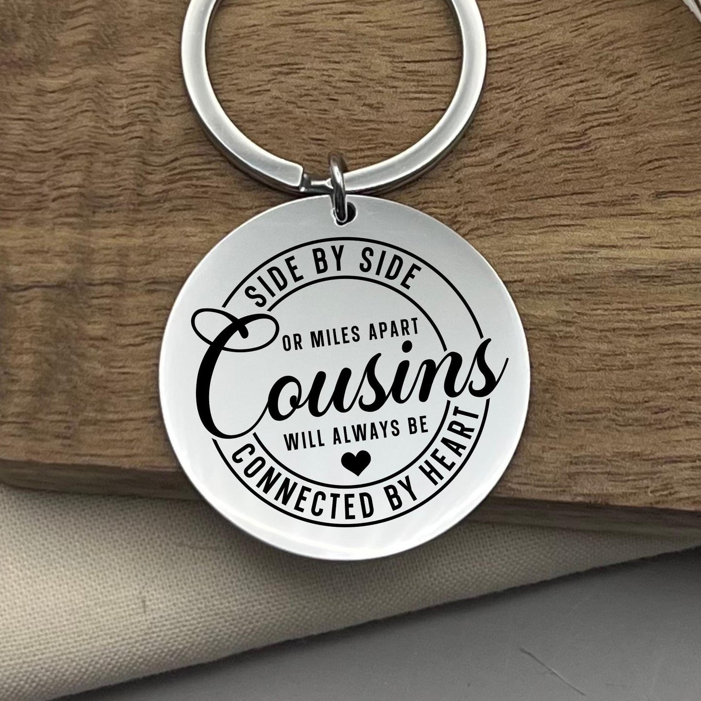 Personalized Cousin Keychain: Stainless Steel Cousin Appreciation Gift