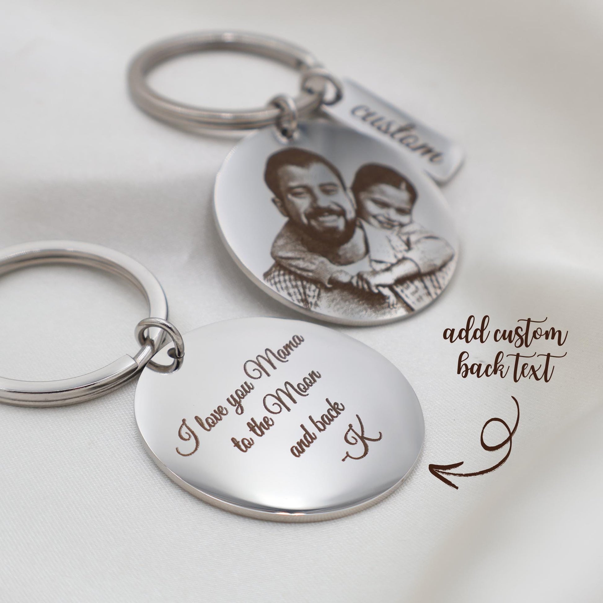 Personalized Photo Engraved Stainless Steel Keyring: Custom Portrait Charm