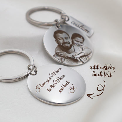 Personalized Photo Engraved Stainless Steel Keyring: Custom Portrait Charm