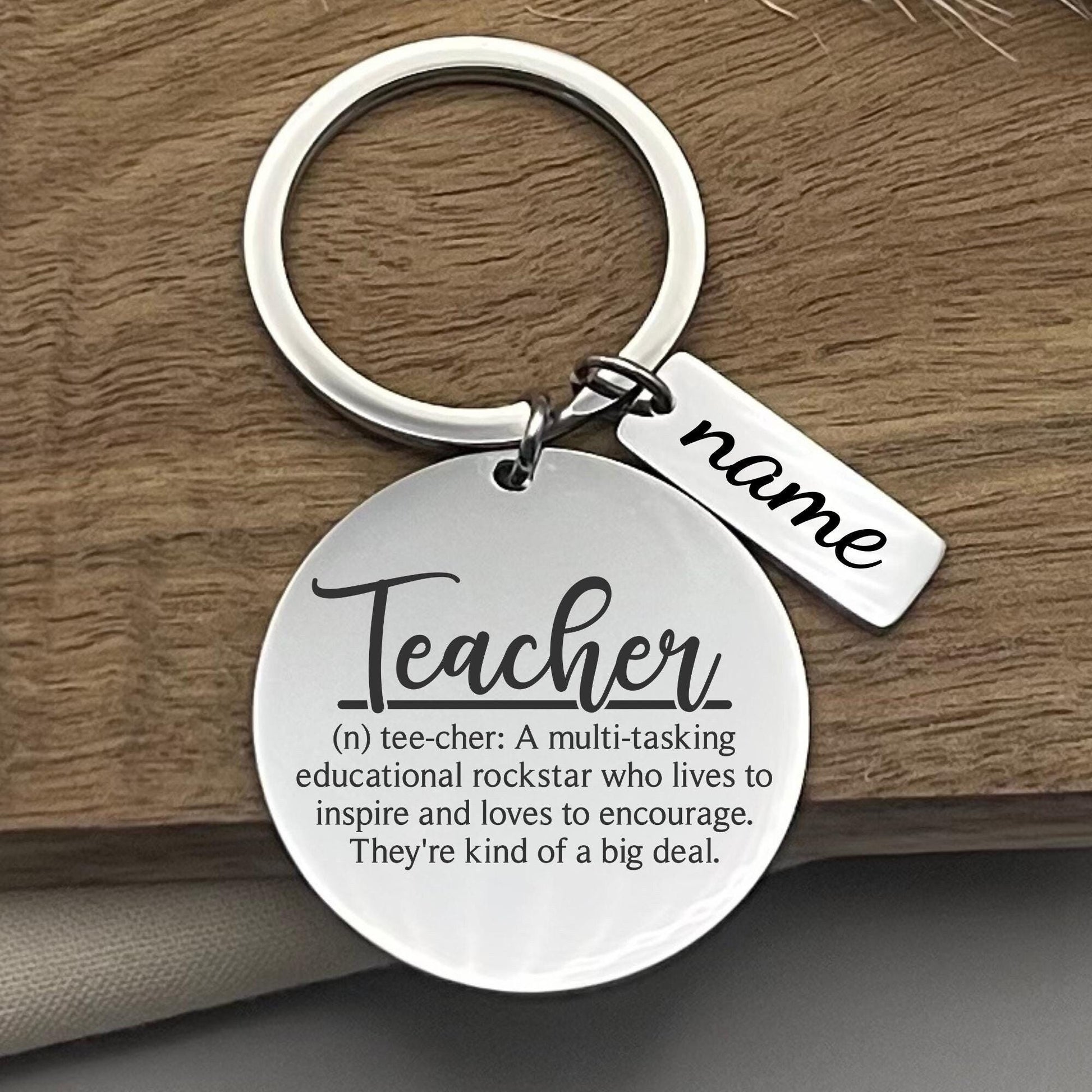 Custom Teacher Definition Stainless Steel Keychain - Personalized Teacher Gift - Christmas Funny Profession Gift