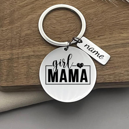 Personalized Girl Mama Stainless Steel Keychain: Custom Mom Gift