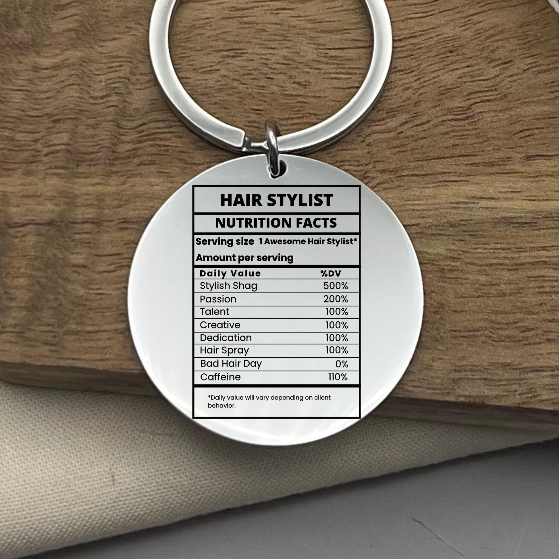 Personalized Hair Stylist Keychain: Nutrition Facts, Stainless Steel Gift