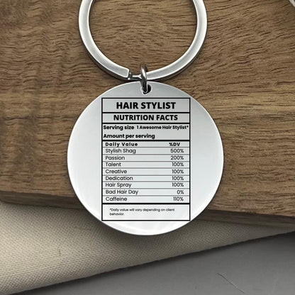 Personalized Hair Stylist Keychain: Nutrition Facts, Stainless Steel Gift