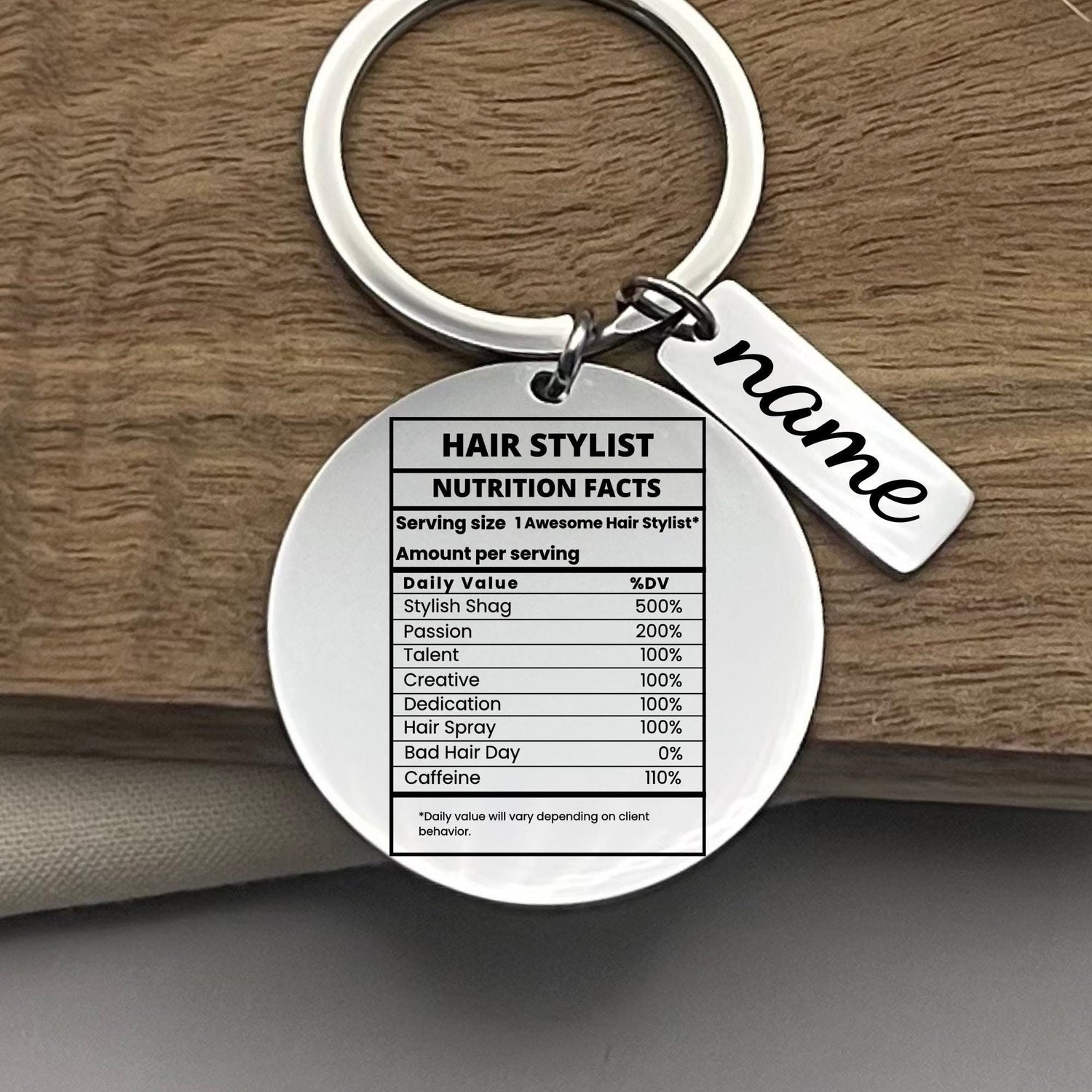 Personalized Hair Stylist Keychain: Nutrition Facts, Stainless Steel Gift