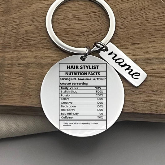 Personalized Hair Stylist Keychain: Nutrition Facts, Stainless Steel Gift